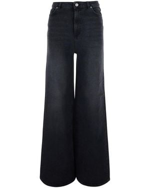 Twinset Jeans With Wide Leg And Logo Patch On The Back - Blue