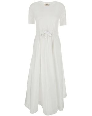 Herno Crewneck Long Dress With Front Knot - White