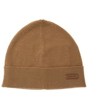 Saint Laurent Knit Beanie With Logo Patch On The Front - Brown