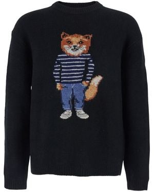 Maison Kitsuné Crewneck Jumper With Logo Embroidery - Black