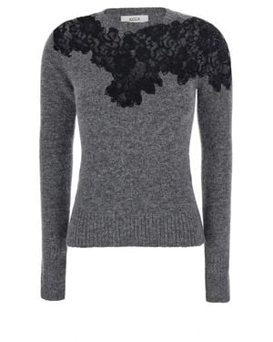Jucca Sweater With Lace Details Round Neck - Black