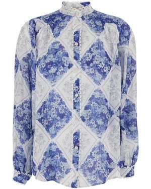 Twinset High Neck Floral Pattern All-Over Fabric Shirt For - Blue