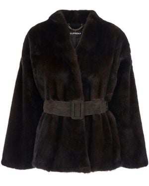 Suprema Mink Jacket With High Collar And Long Sleeves - Black