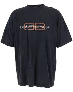 Balenciaga T-Shirt Girocollo Con Logo Sul Fronte - Nero