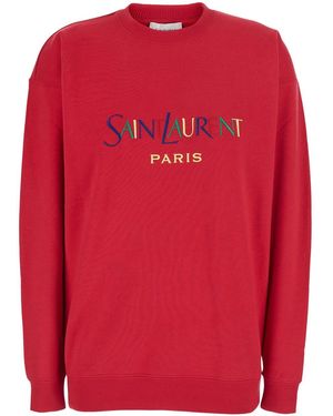Saint Laurent Sweat Col Rond Broderie Saint - Red