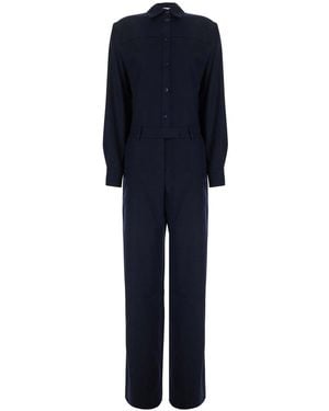 PT Torino Jumpsuit With V-Neck And Long Sleeves. Zipper Closure A - Blue