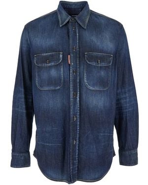 DSquared² Shirt With Pointed Collar And Elbow Patches - Blue