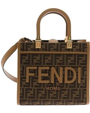 Fendi 'Sunshine Small' Tote Bag With Logo - Brown