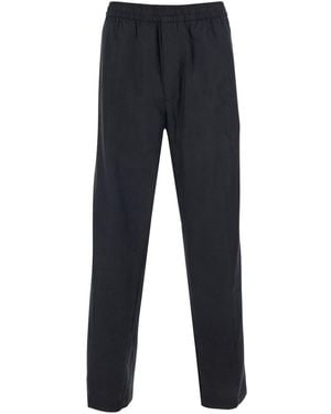 Calvin Klein Trousers Straight Linen Pull On With Elasticized Waist - Blue