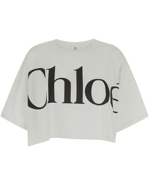 Chloé Chloé Crop T-Shirt With Logo Lettering - Grey