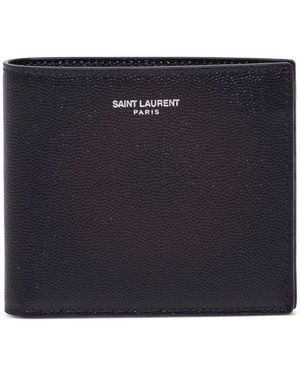 Saint Laurent Leather Bifold Wallet With Logo For - Blue