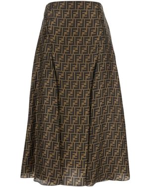 Fendi Flared Midi Skirt With All-Over Ff Motif - Brown