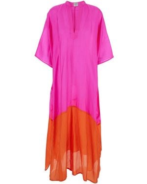 THE ROSE IBIZA Fuchsia Kaftan With V-Neck And Two-Tone Design - Pink