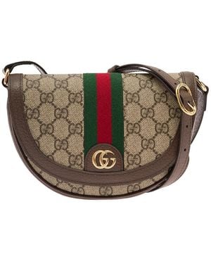 Gucci 'Ophidia' Mini And Ebony Crossbody Bag With Web Detail - Brown