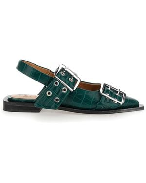 Ganni Feminine Buckle Ballerina Croco - Green