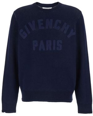 Givenchy Crew Neck Jumper With Logo Lettering On The Front - Blue