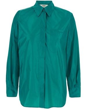 Fendi Camicia Con Colletto Classico E Logo Lettering Sul Fronte - Verde