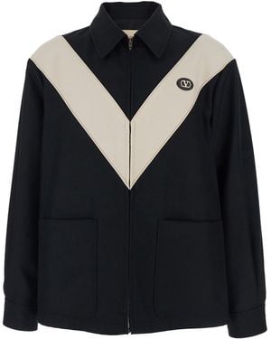 Valentino Jacket With Classic Collar And Contrast Details On The Front - Black