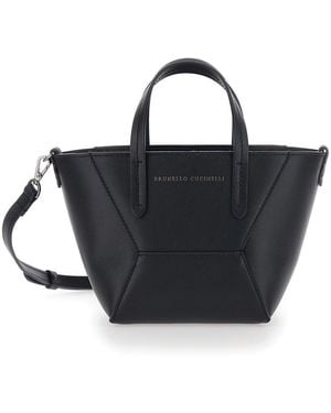 Brunello Cucinelli Borsa Mini 'Duo' Con Tracolla Regolabile E Removibi - Nero