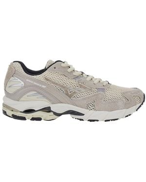 Mizuno Wave Rider Shoes With Cushioning Sole And Tech Fabric Upper - Grey