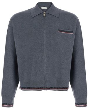 Versace Maglia Con Colletto Classico E Dettaglio Greca Sul Fronte - Blu