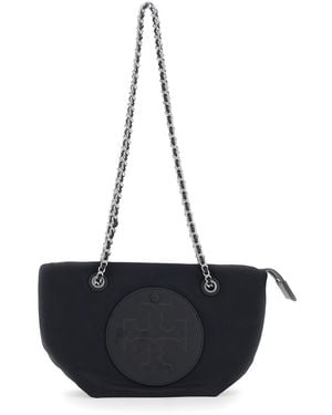 Tory Burch Tote Bag Ella Piccola With Tone-On-Tone Logo Detail - Black