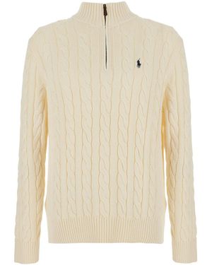 Polo Ralph Lauren High Neck Sweater With Half Zip On The Front A - Natural
