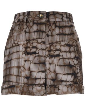 Elisabetta Franchi Trousers With Belt Loops And All-Over Print - Brown