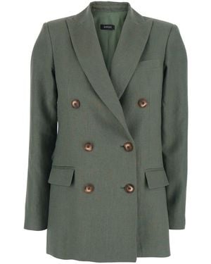 Plain Double Breasted Blazer Linen - Green