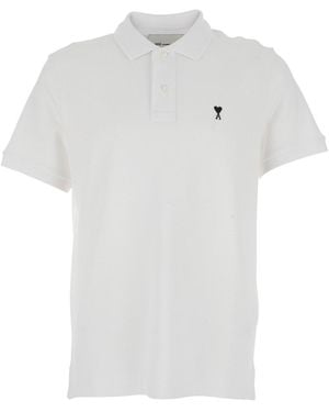 Ami Paris Polo Shirt With Adc Embroidery On The Front And Classic Cotton Collar For - White