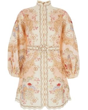 Zimmermann 'Daylight' Midi Dress With Long Puffed Sleeves And All-Over Floral Print - White