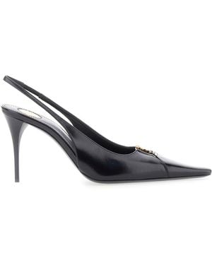 Saint Laurent 'Babylone' Slingback Court Shoes With Cut-Out Toe With C - Black