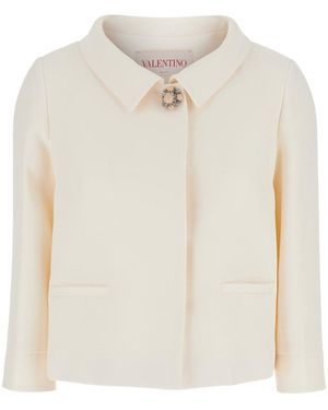 Valentino Garavani Jacket With Spread Collar And Front Jewel But - White