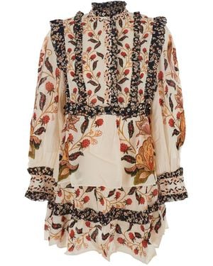 FARM Rio Floral Print Ruched Dress - Natural