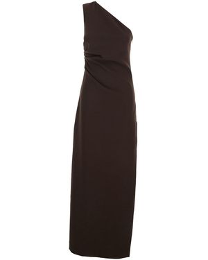 P.A.R.O.S.H. One-Shoulder Long Dress With Asymmetric Neckline And Concealed Side Zip Closure - Brown