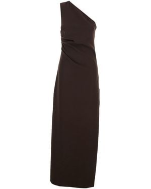 P.A.R.O.S.H. One-Shoulder Long Dress With Asymmetric Neckline And Concealed Side Zip Closure - Brown