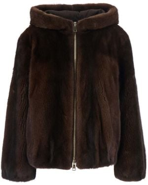 Suprema Leather Jacket With Long Sleeves, Front Hook Closure And - Black