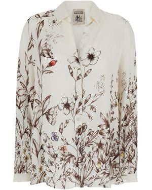 Semicouture V-Neck Shirt With All-Over Floral Print For - Grey