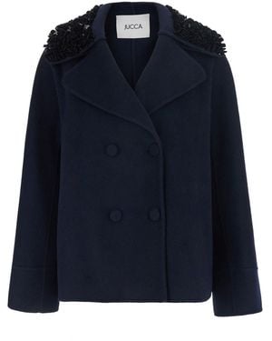 Jucca Double-Breasted Coat With Wide Notched Revers And Removable - Blue