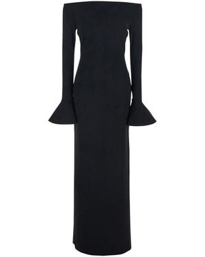 Solace London 'Anica' Long Dress With Square Neckline And Flared Cuffs - Black