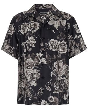 Dolce & Gabbana Flower Print Silk Shirt - Black