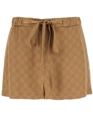 Gucci Shorts Con Vita Elasticizzata E Motivo Gg All-Over - Marrone