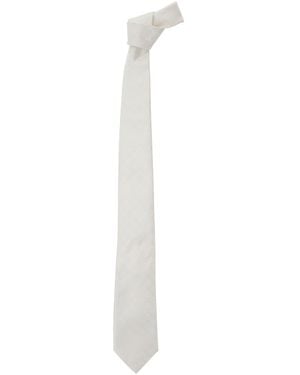 Giorgio Armani Silk Tie With Tone-On-Tone All-Over Logo For Papillon And Ties - White
