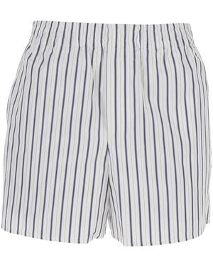 Ami Paris Shorts With Elastic Waist And All-Over Striped Motif I - Grey