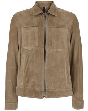 Low Brand Suede Bomber With Front Closure And Leather Pockets Fo - Brown