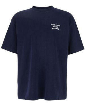 Drole de Monsieur Crewneck T-Shirt With Slogan Print On The Front - Blue