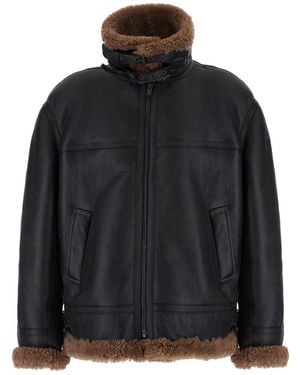Saint Laurent Jacket Shearling-Lined Leather Coat - Black