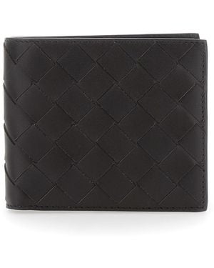 Bottega Veneta Portafoglio Bi-Fold Con Motivo Intrecciato E Logo Lette - Nero