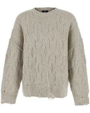 Represent Distress Knit Sweater With Crew Neck And Long Sleeves - Gray