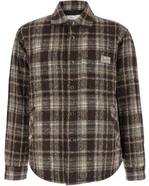 DUNST Chequered Shirt With Front Logo Patch - Brown